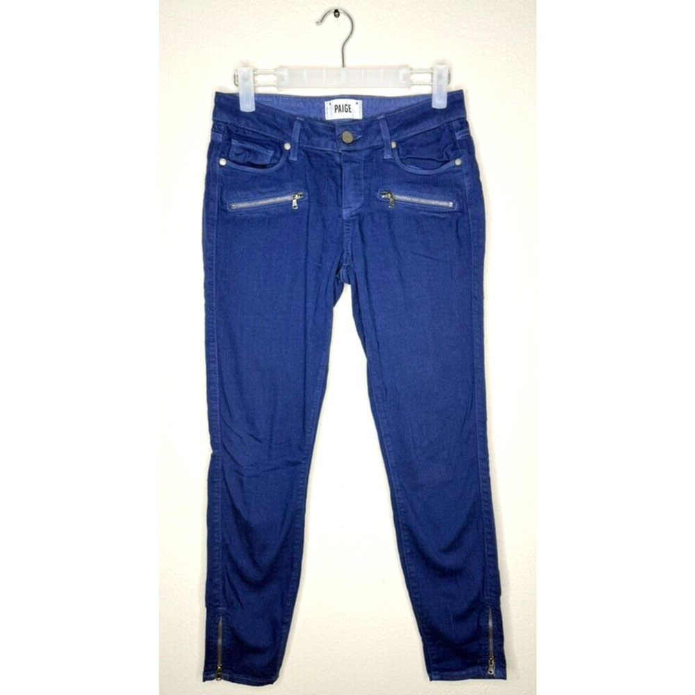 Paige Skinny Moto Jeans Size 26 Blue Zip Ankles Zip Pockets Mid-rise Preppy
